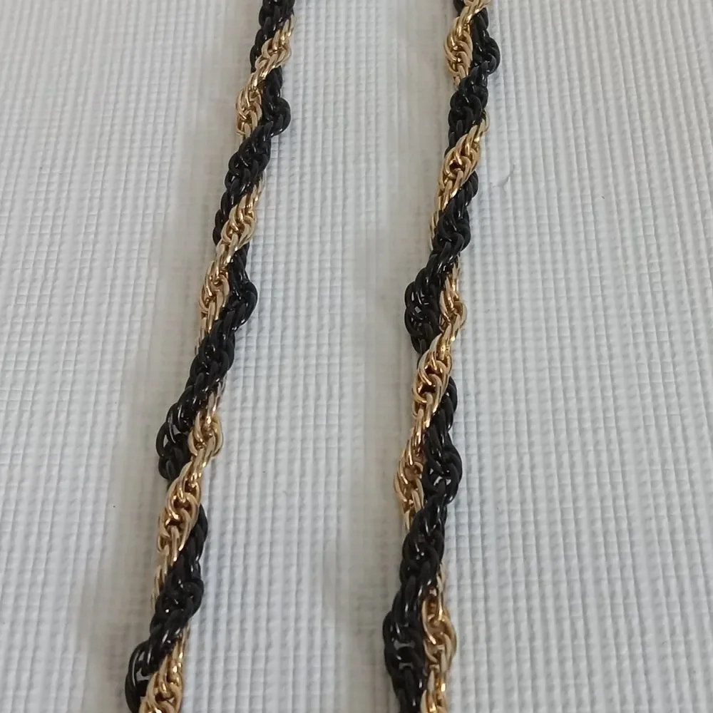 Black and Gold Tone Unisex Single Strand Twisted Metal Singapore Chain Necklace